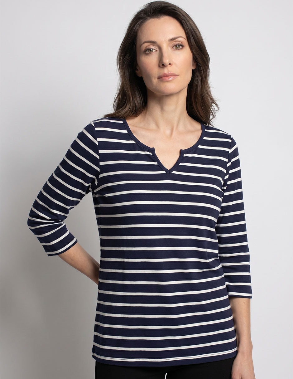 Playera manga 3/4 cuello V para mujer