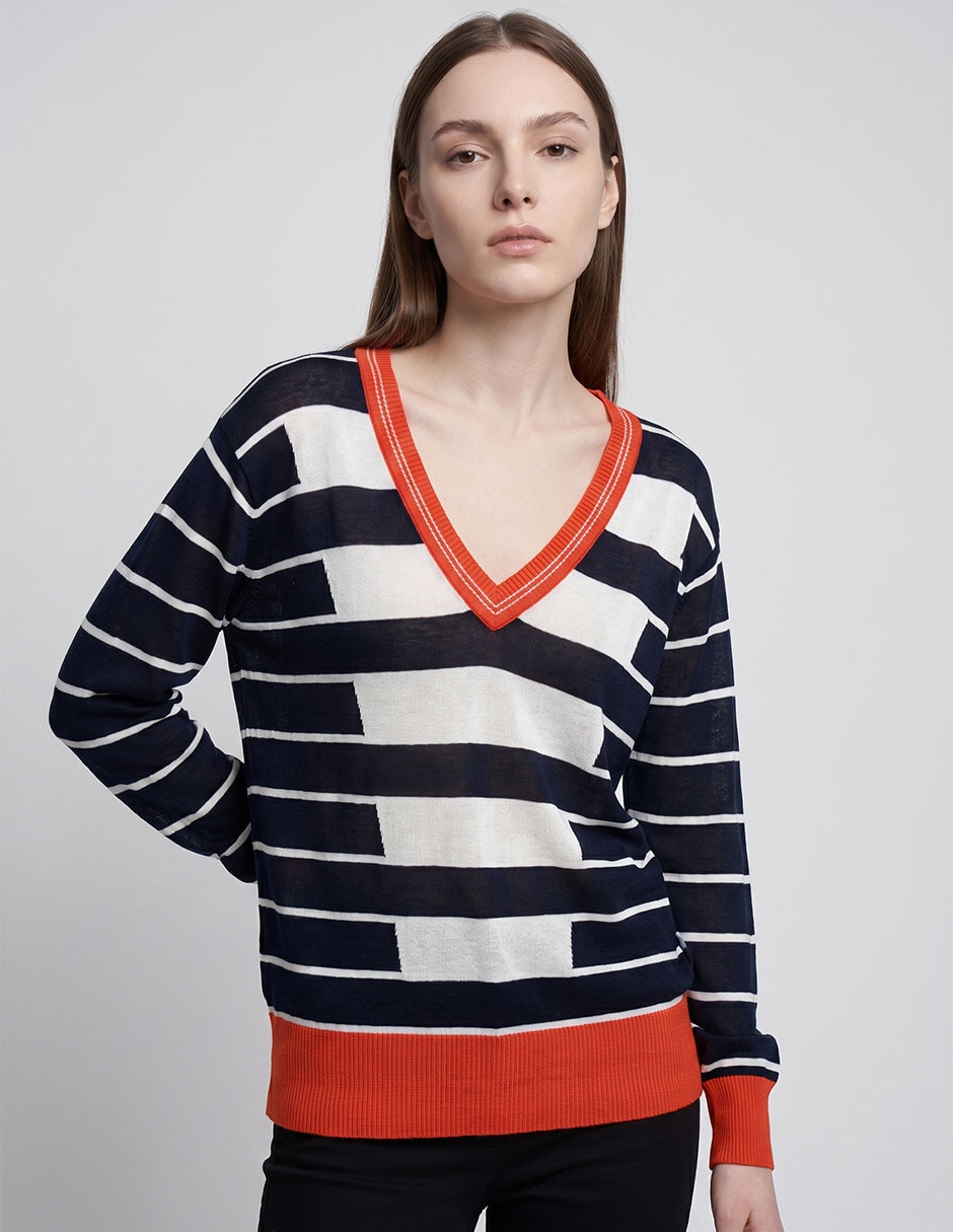 Suéter cuello V para mujer