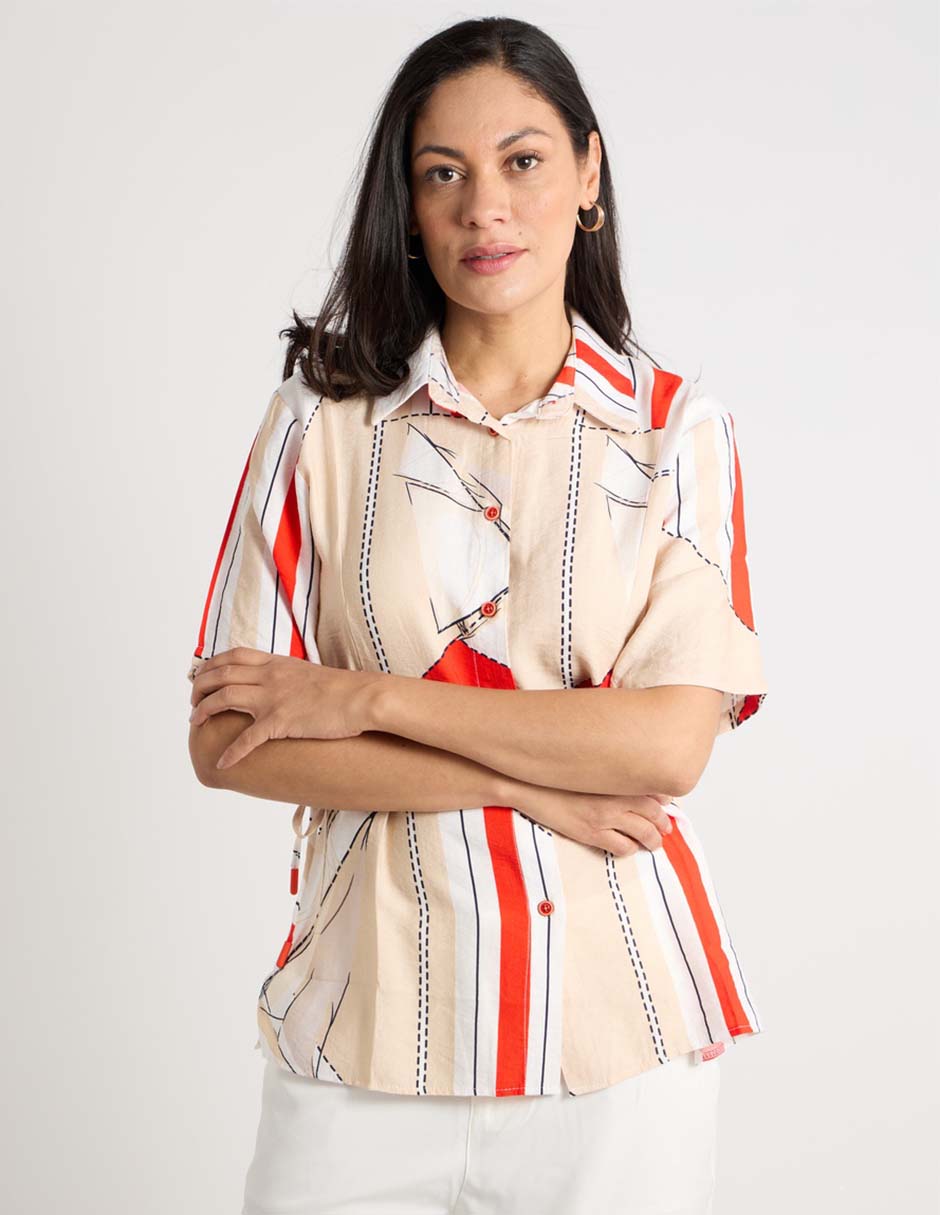 Blusa camisera manga corta para mujer