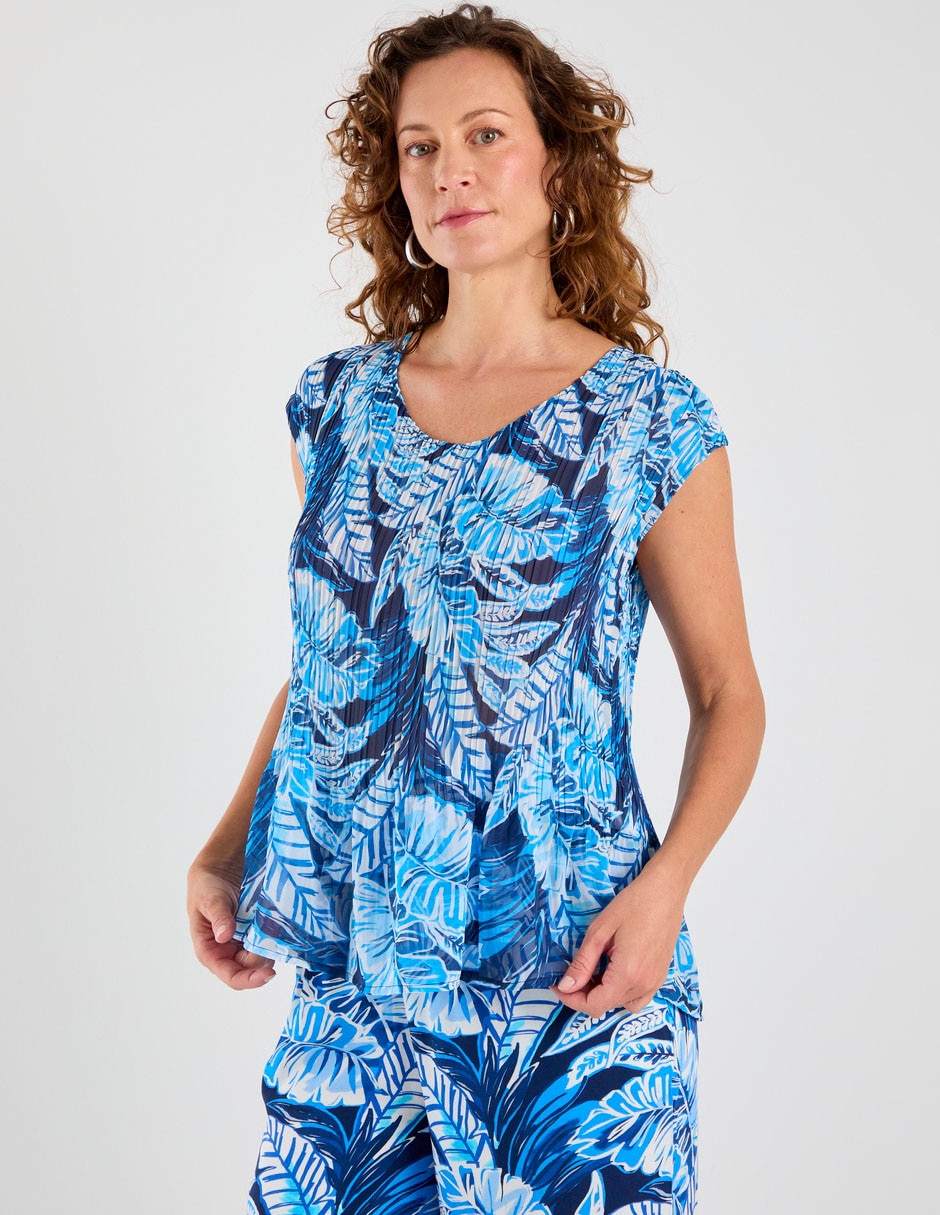 Blusa plisada manga corta para mujer 7