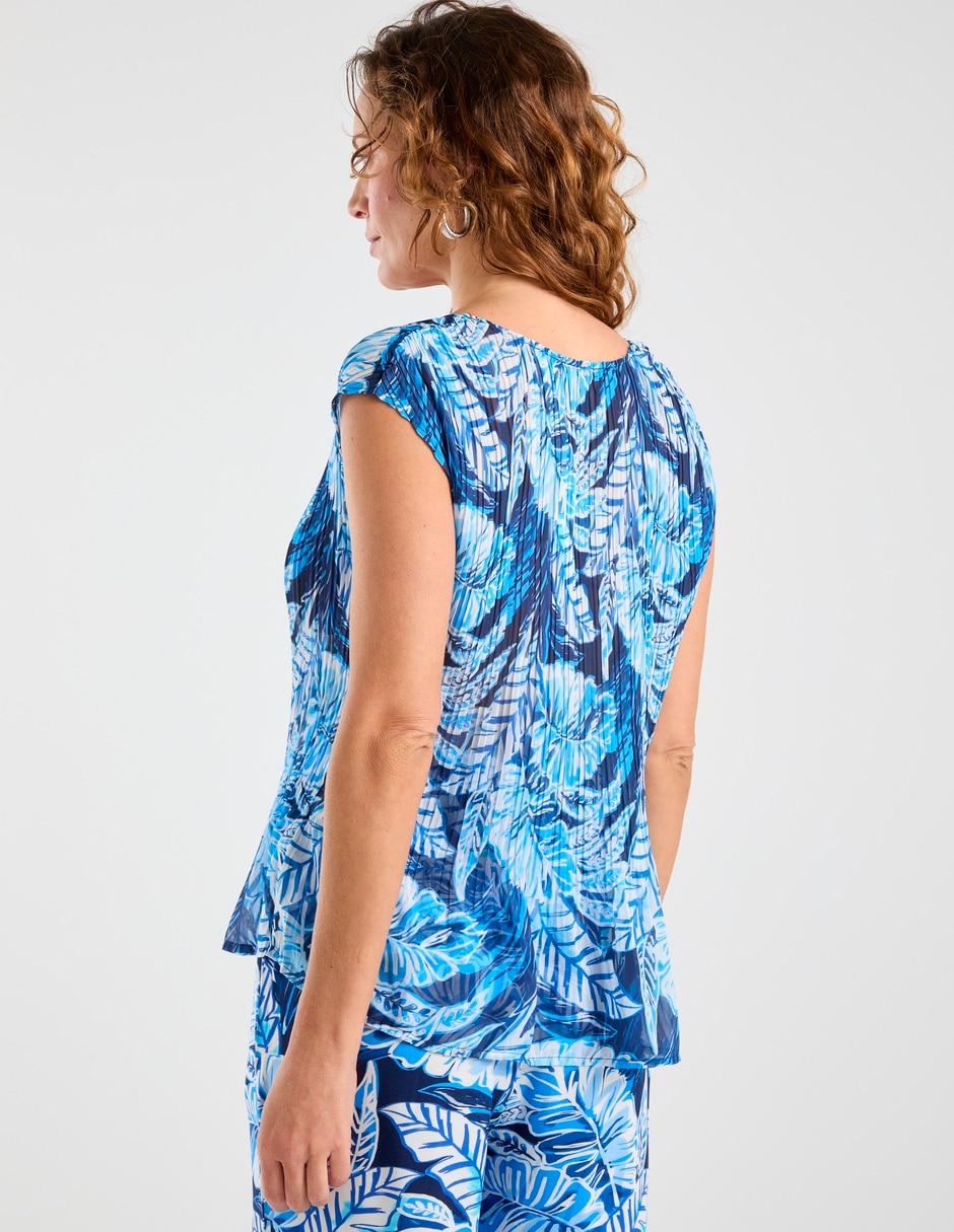 Blusa plisada manga corta para mujer 11