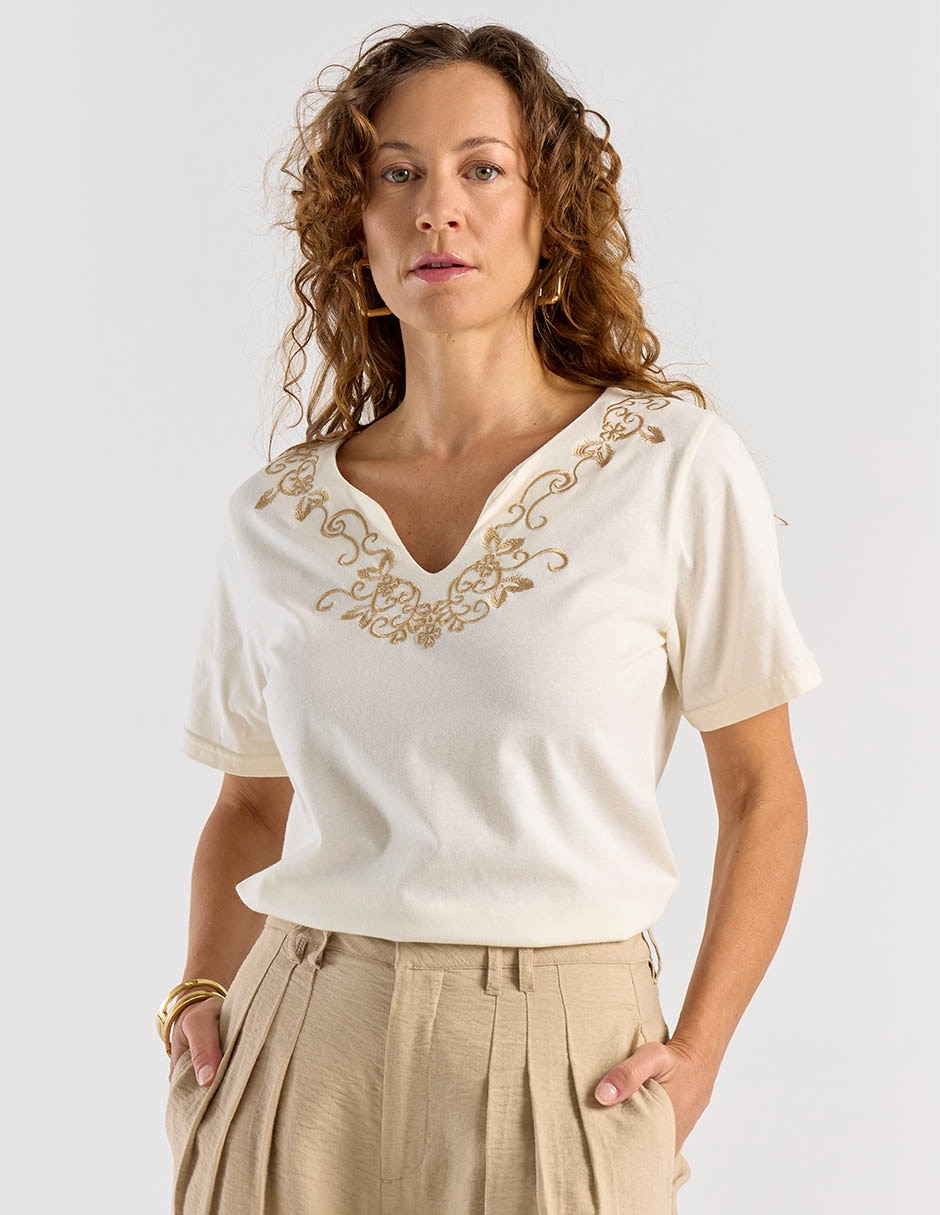 Playera manga corta Lorens cuello v para mujer