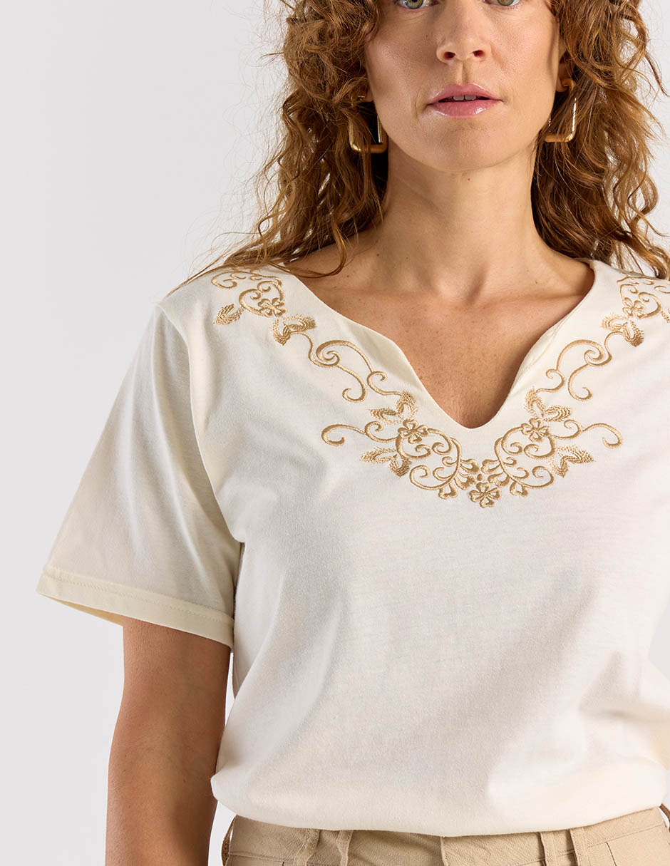 Playera manga corta Lorens cuello v para mujer