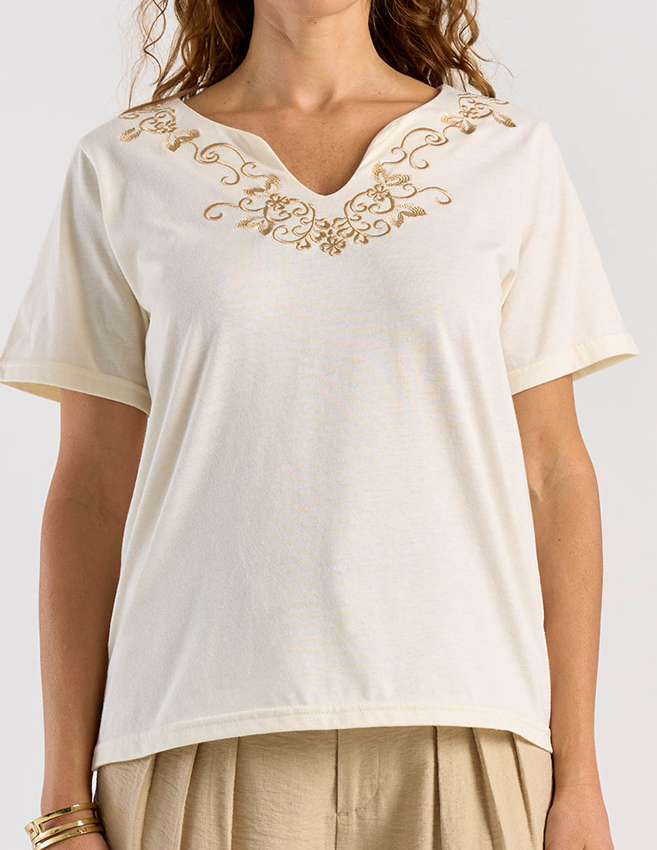 Playera manga corta Lorens cuello v para mujer