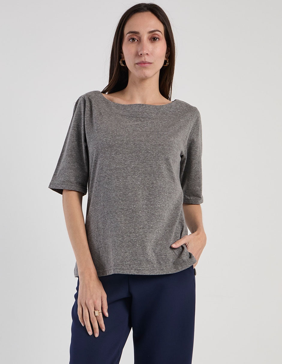 Playera manga al codo Lorens cuello redondo para mujer