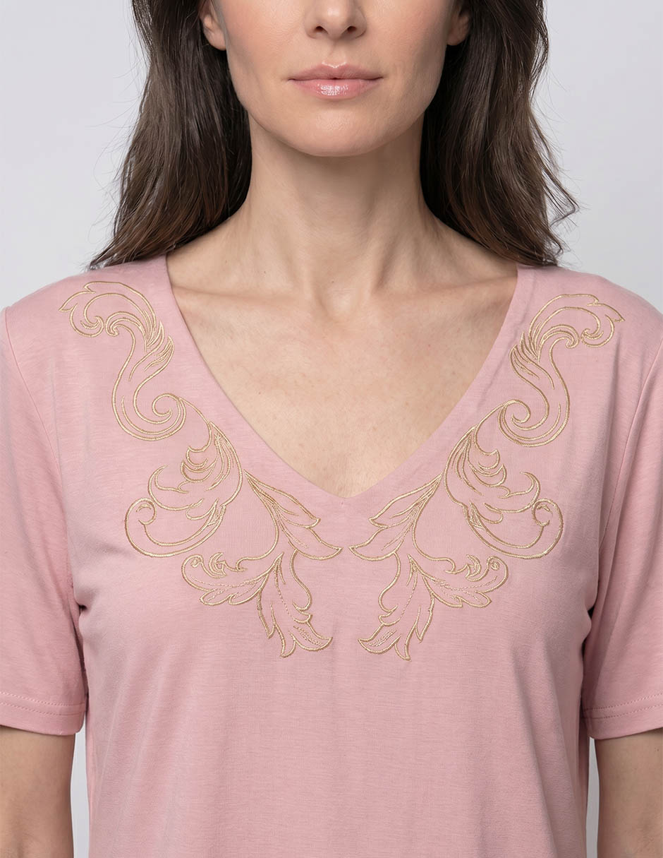 Playera manga corta cuello V Loren's para mujer