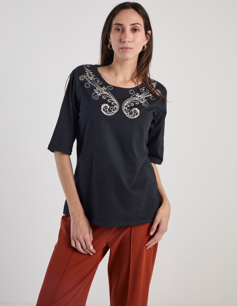 Blusa manga 3/4 cuello redondo para mujer 1