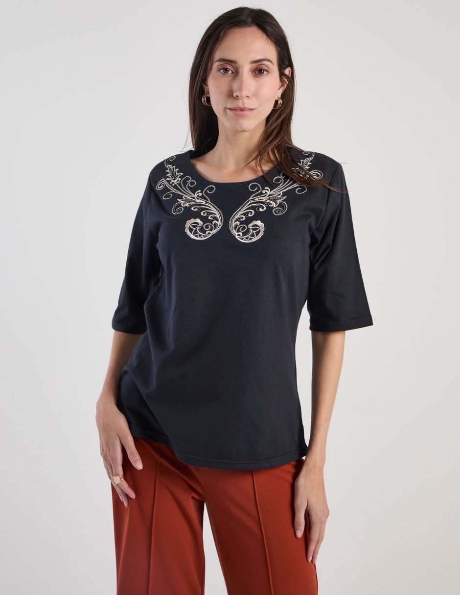 Blusa manga 3/4 cuello redondo para mujer 7