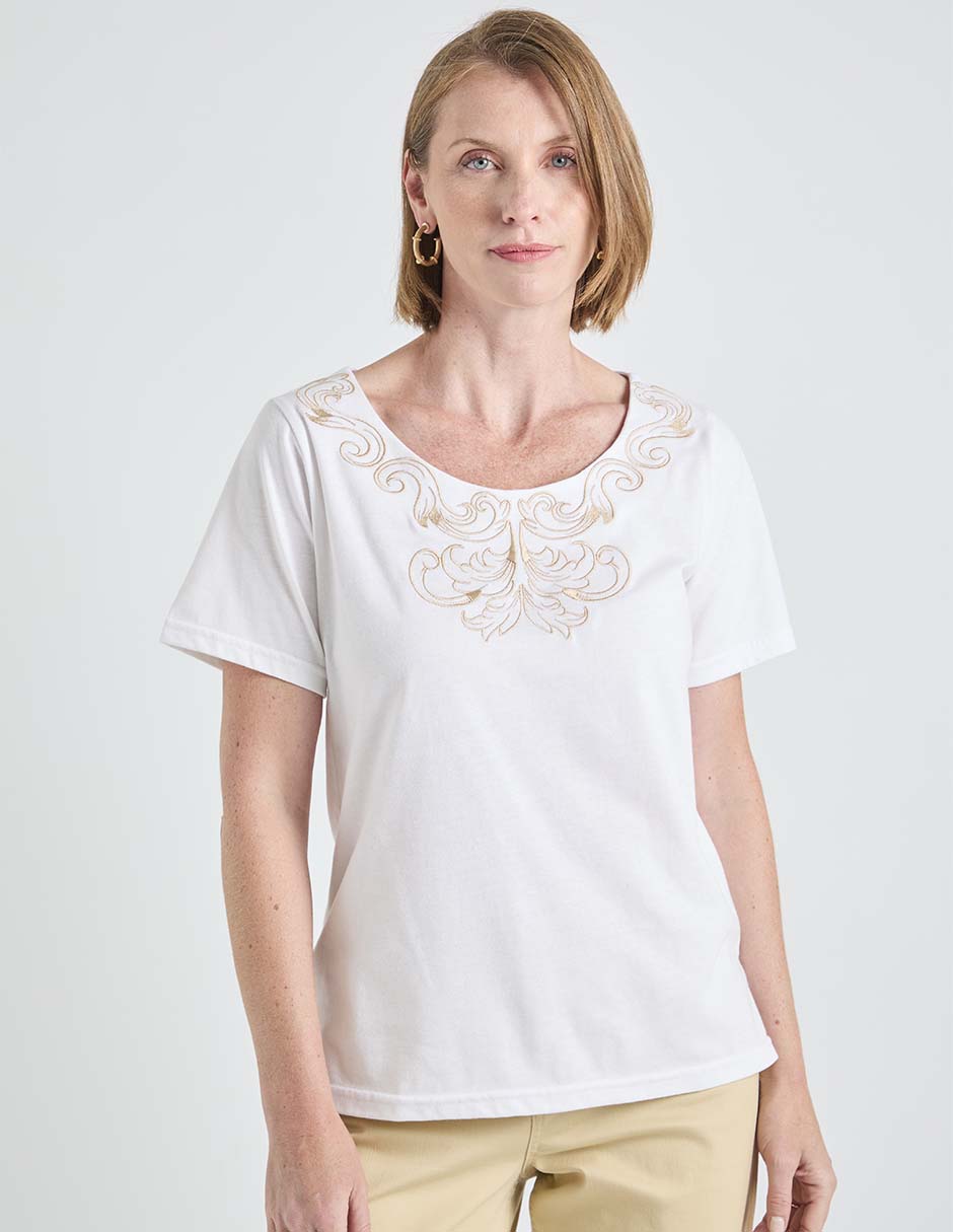 Playera manga corta cuello redondo para mujer