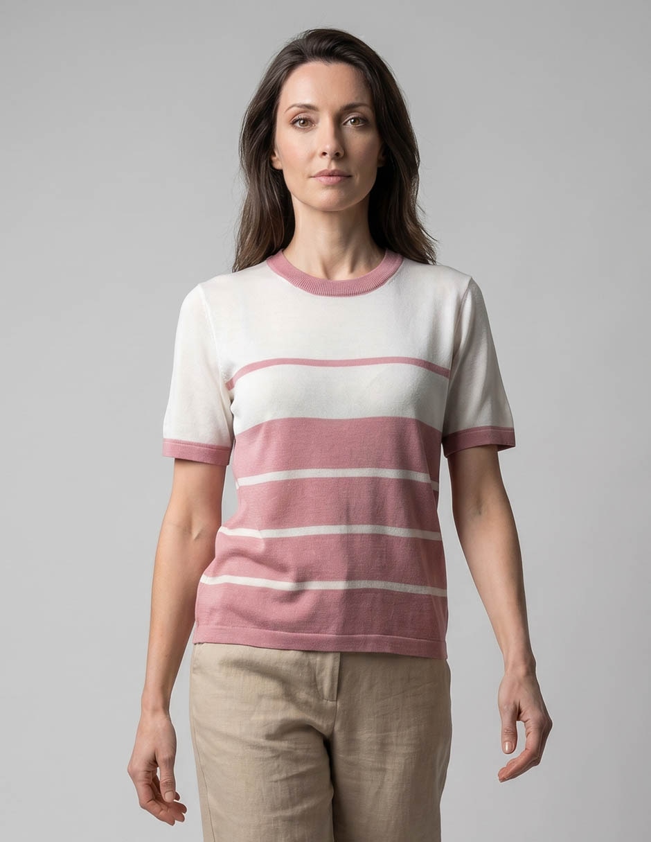 Playera manga corta cuello V para mujer