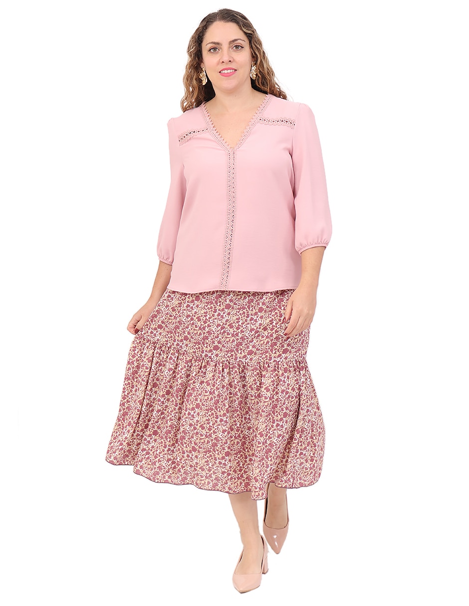 Falda midi duplan petite a la cintura