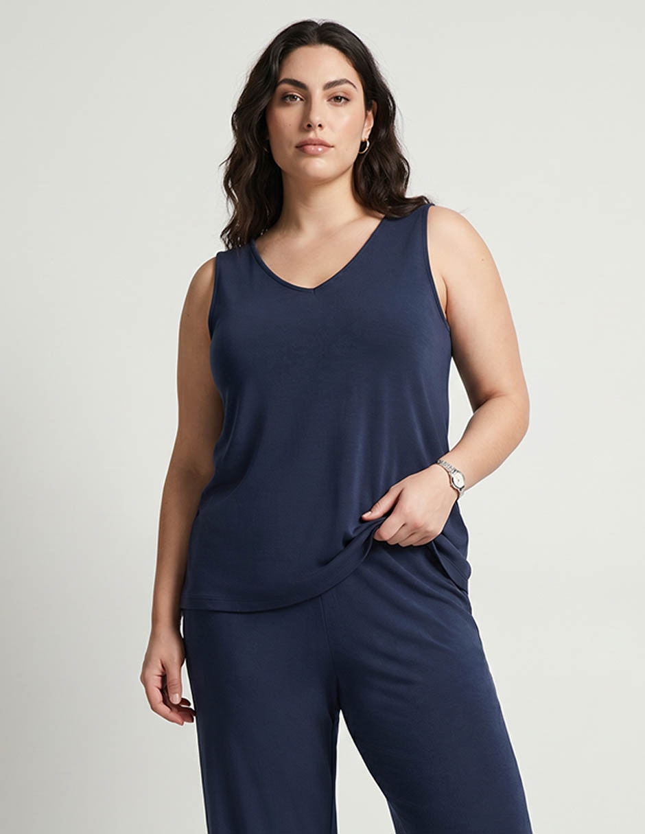 Top cuello V escote medio tirante ancho