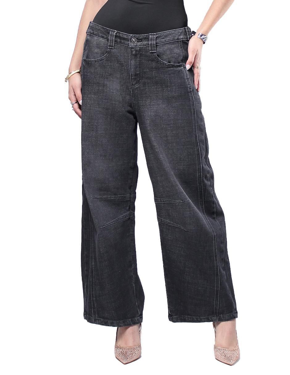 Jeans relaxed barrel media cintura para mujer