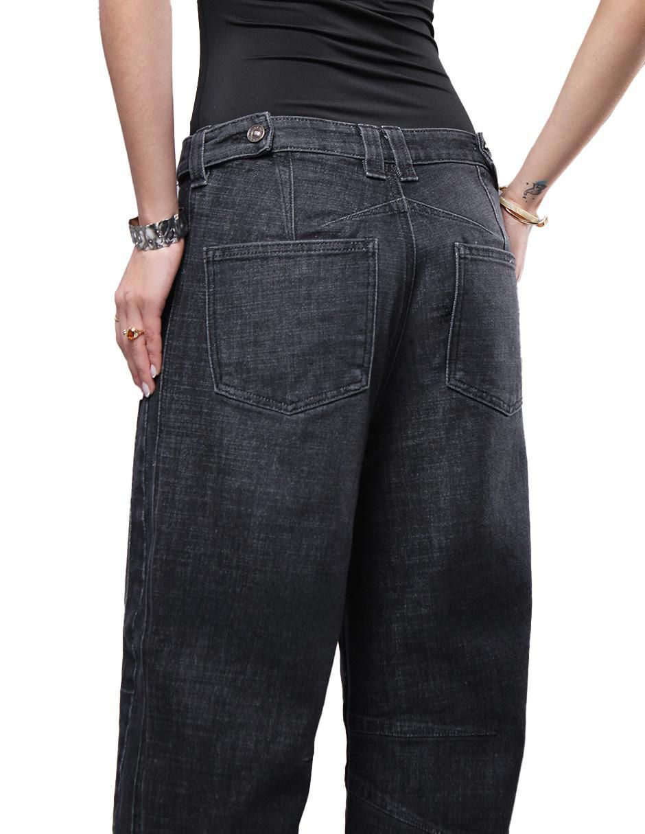 Jeans relaxed barrel media cintura savi jeans para mujer
