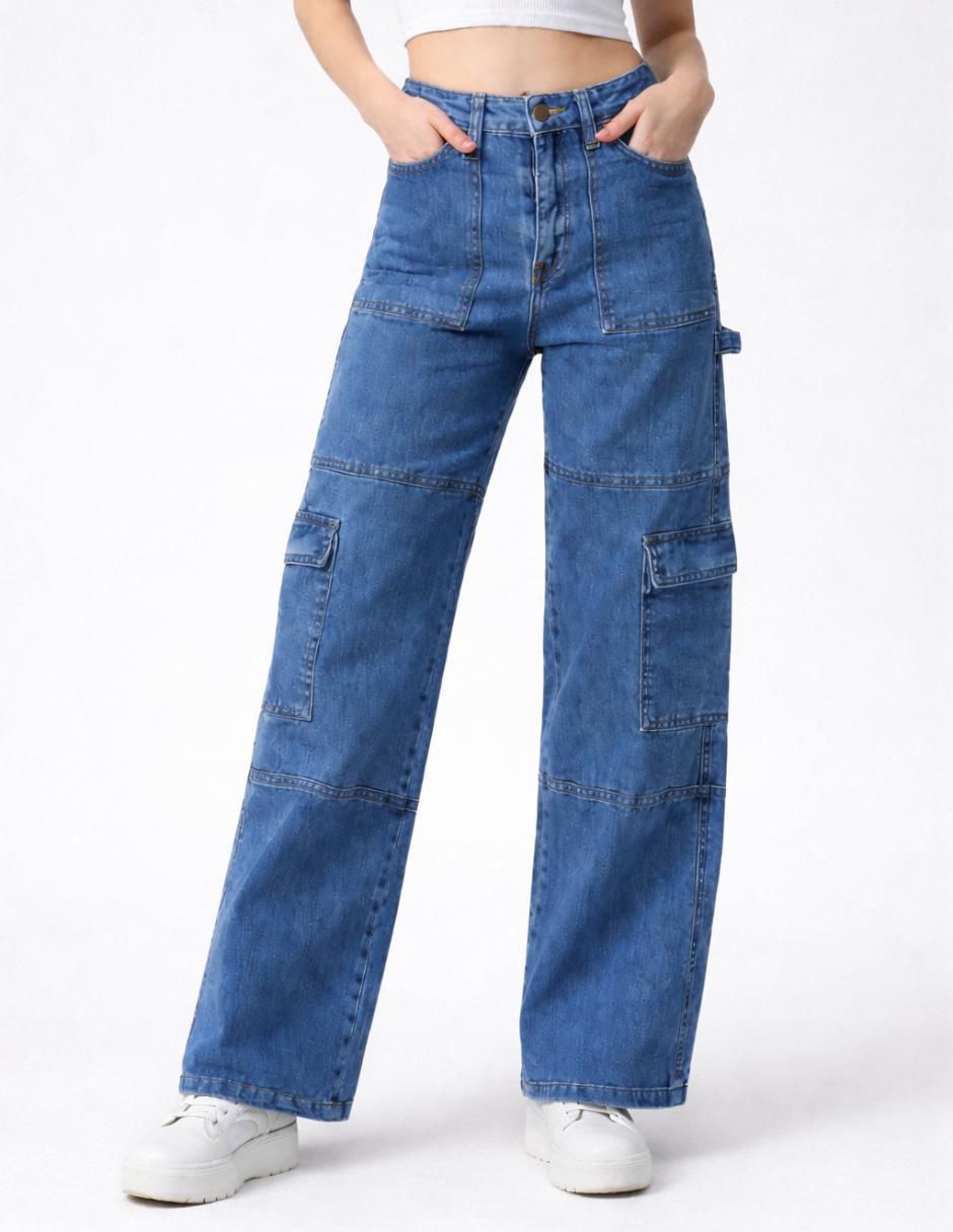 Jeans cargo wide leg 25339-d para mujer