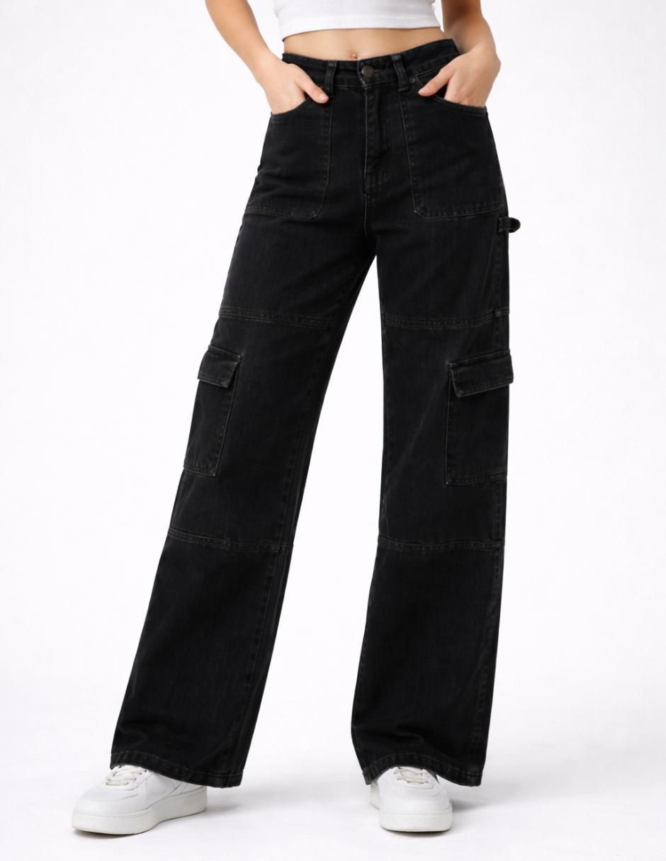 Jeans cargo wide leg 25339-d para mujer 1