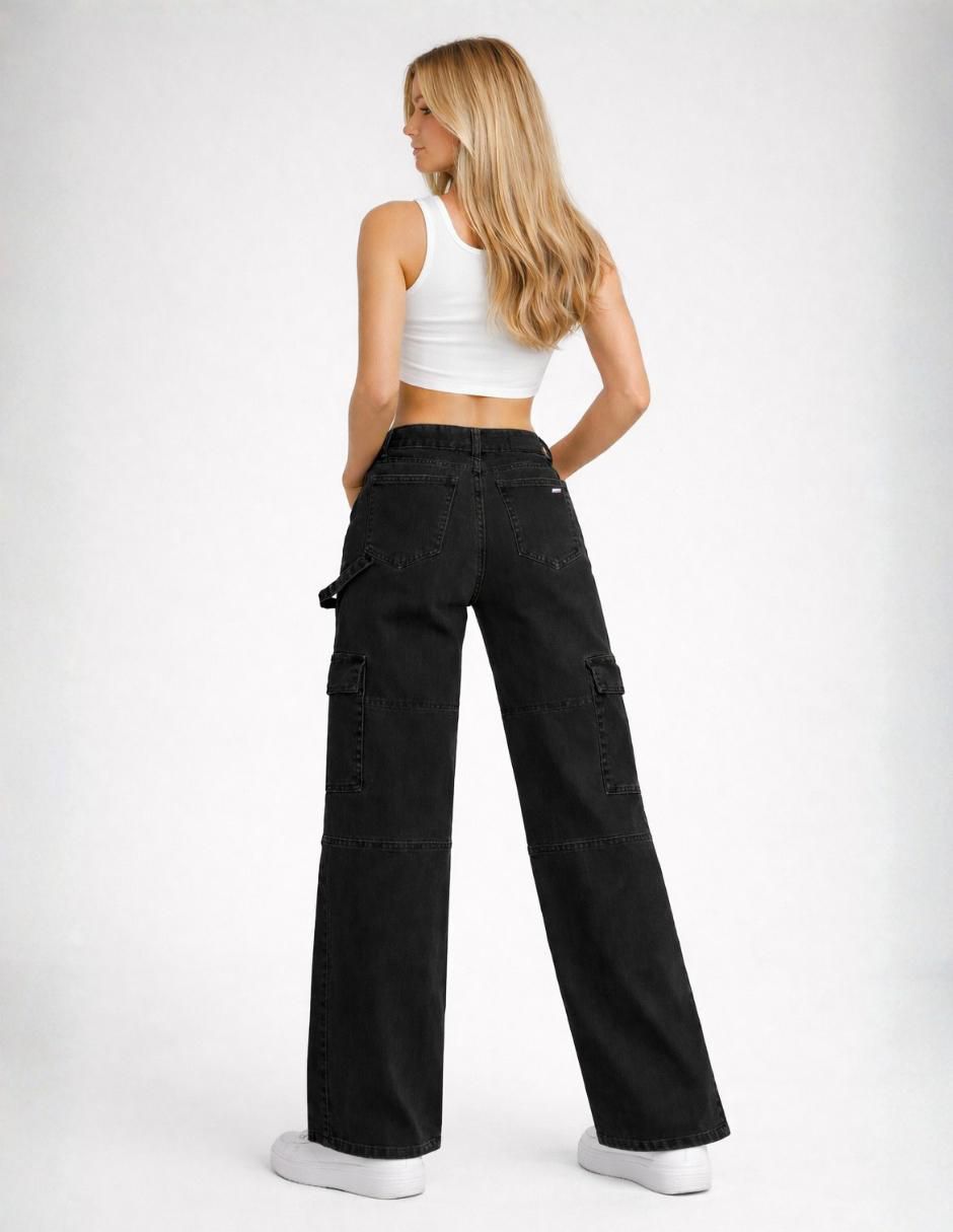 Jeans cargo wide leg 25339-d para mujer 2
