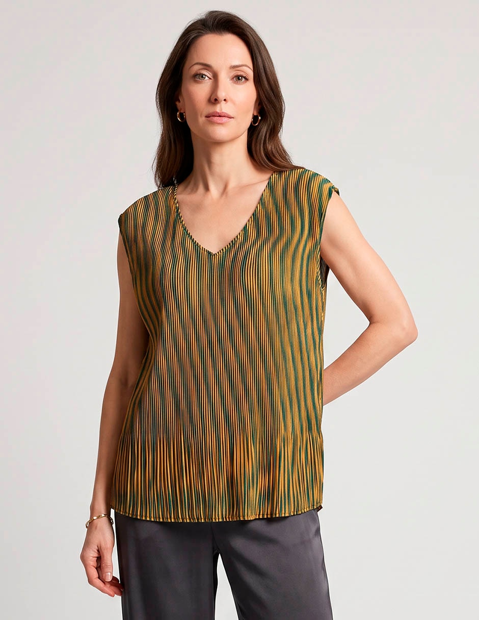 Blusa plisada sin manga para mujer