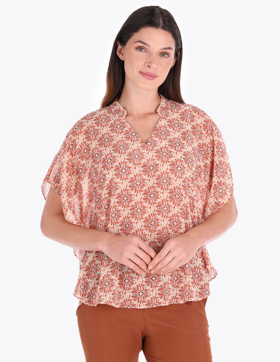 Blusa túnica manga corta para mujer