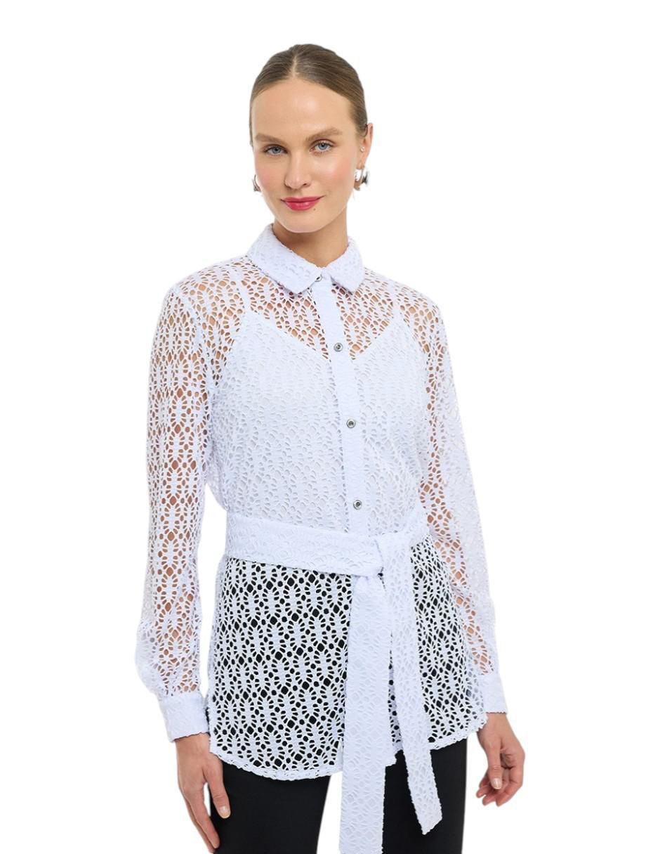 Blusa camisera Nine West manga larga para mujer