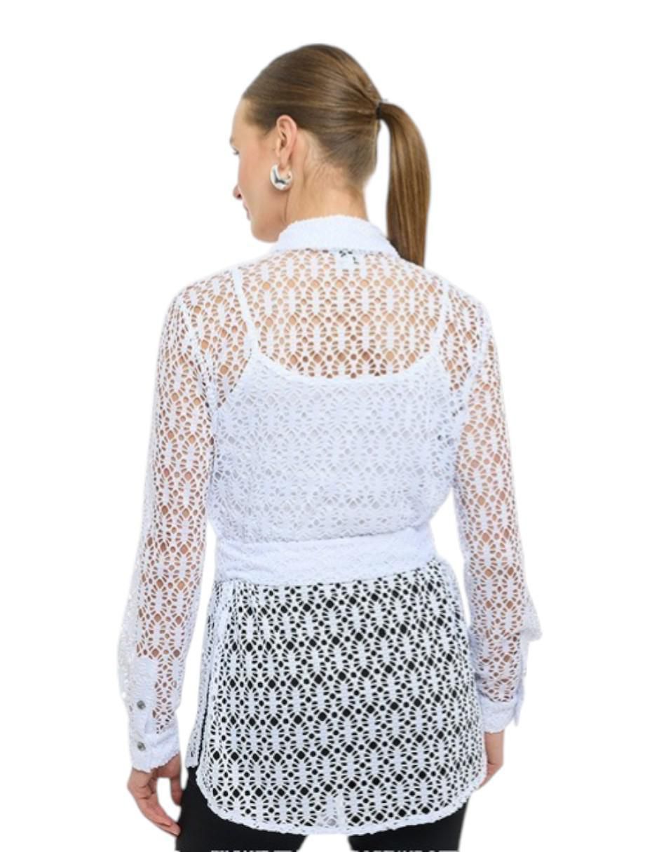 Blusa camisera Nine West manga larga para mujer