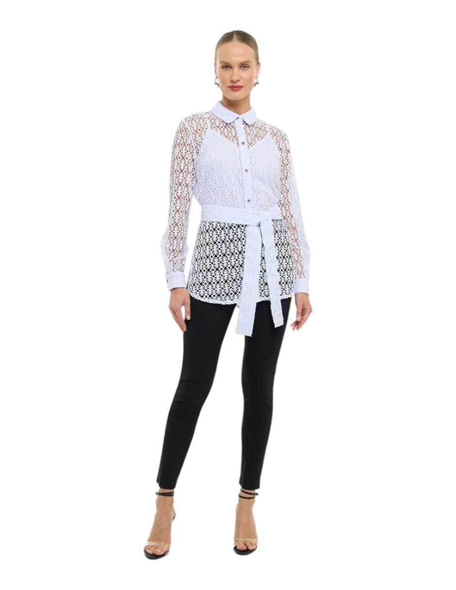 Blusa camisera Nine West manga larga para mujer