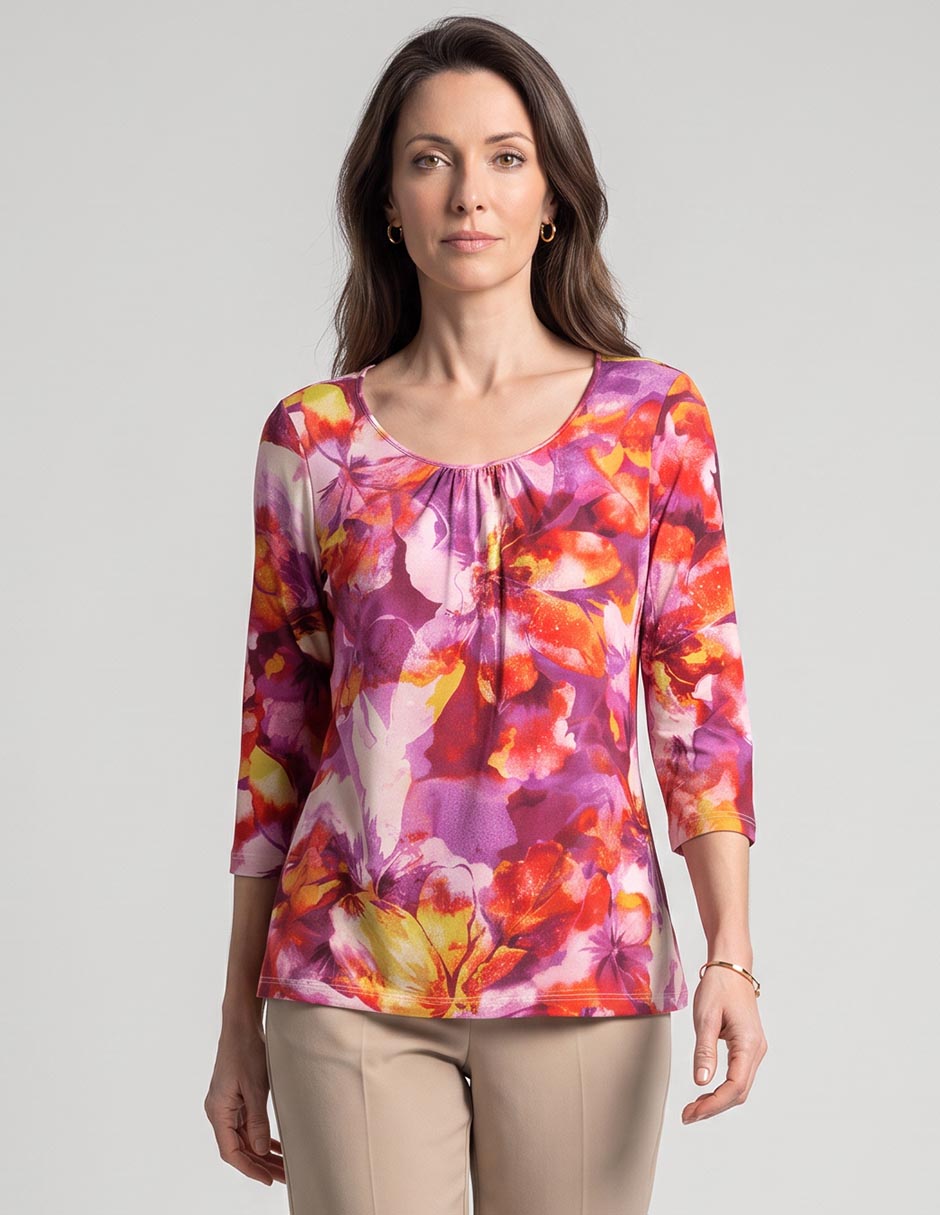 Playera manga 3/4 cuello redondo para mujer Playera manga 3/4 cuello redondo para mujer
