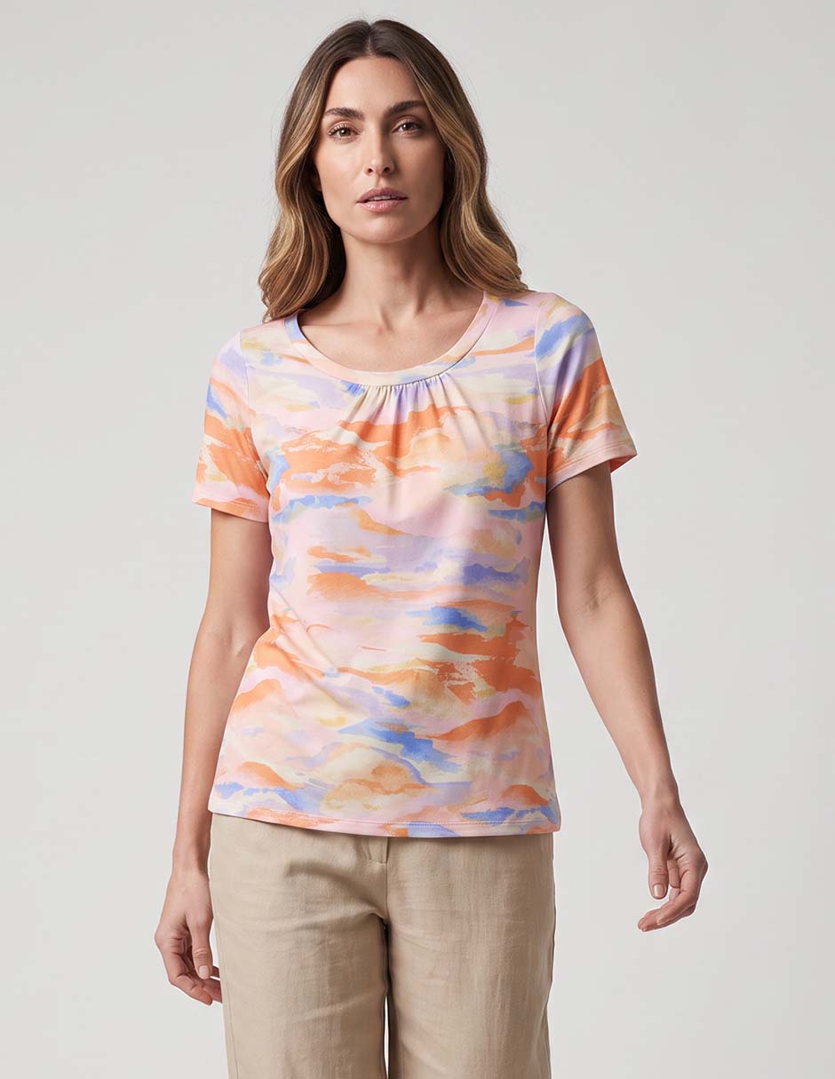 Playera manga corta cuello redondo para mujer