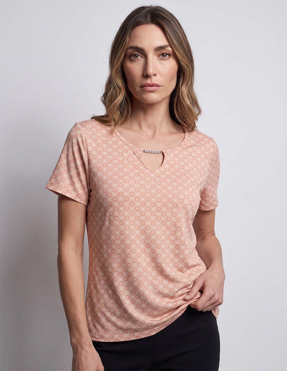 Playera manga corta cuello redondo para mujer
