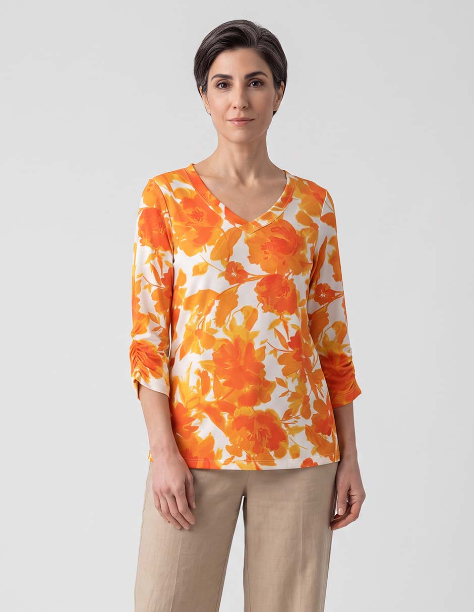 Playera manga 3/4 cuello v para mujer Playera manga 3/4 cuello v para mujer