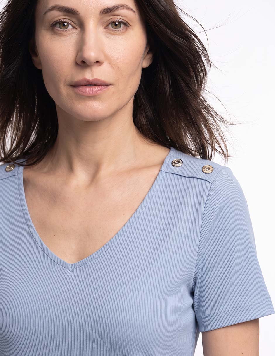Playera manga corta cuello V para mujer 2