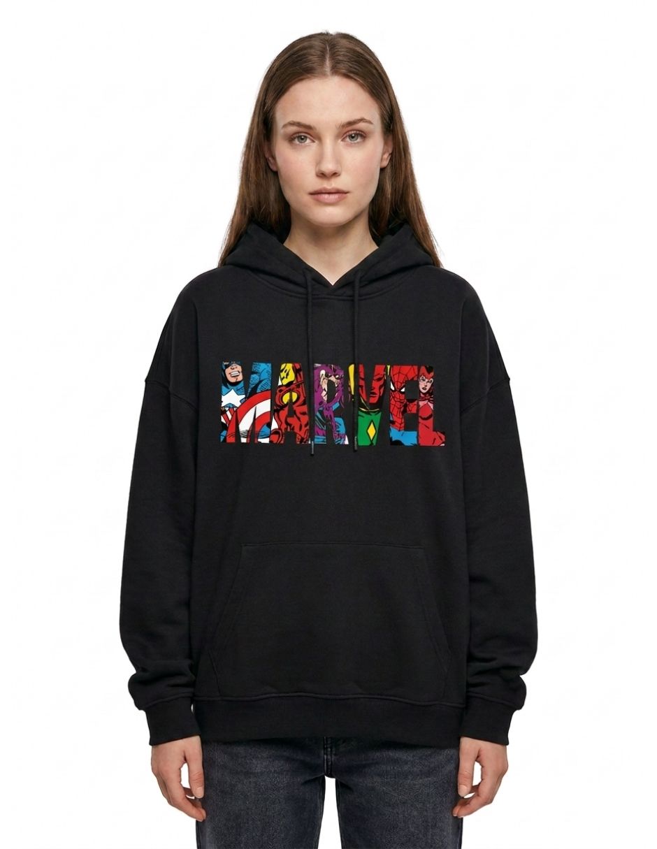 Sudadera con capucha y bolsa universo marvel para mujer