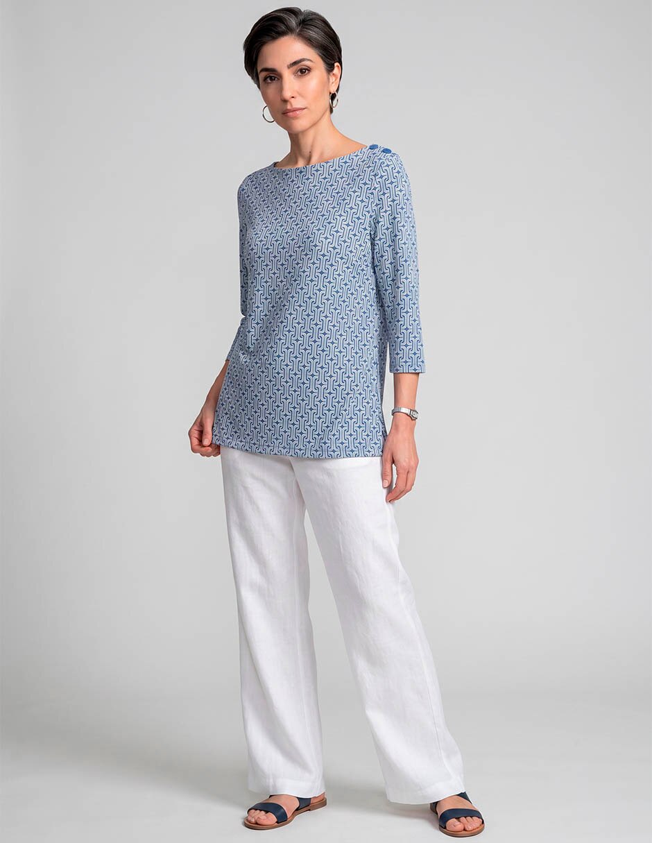 Blusa manga 3/4 cuello ojal para mujer 3