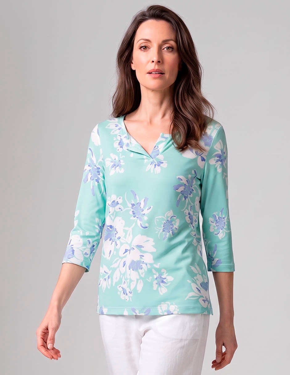 Playera manga 3/4 cuello v para mujer