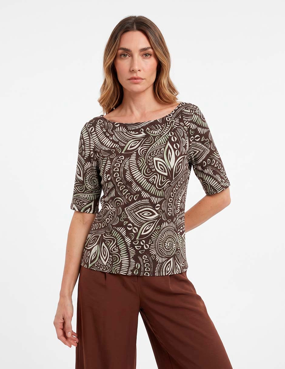 Playera manga al codo cuello ojal para mujer Playera manga al codo cuello ojal para mujer