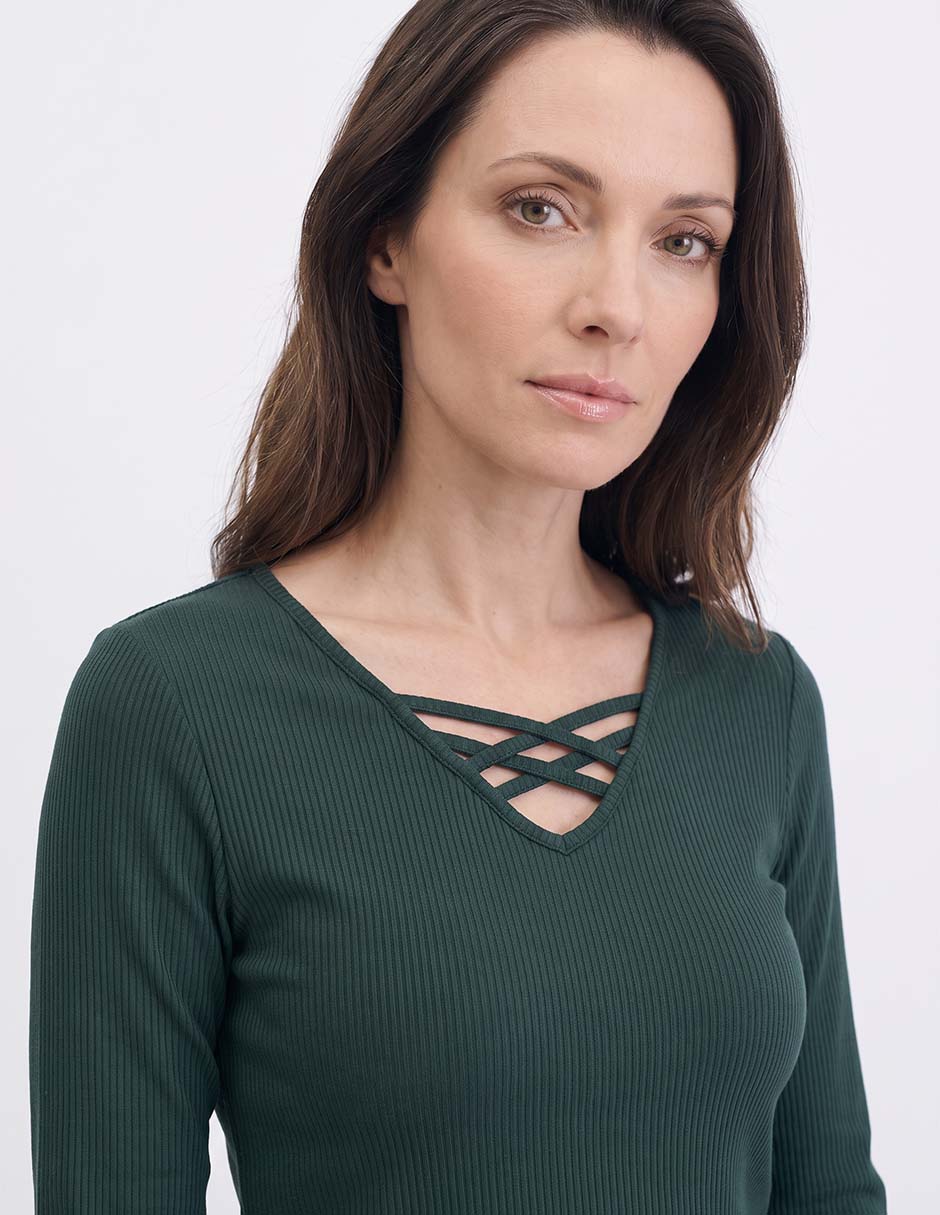 Playera manga 3/4 cuello V para mujer 2