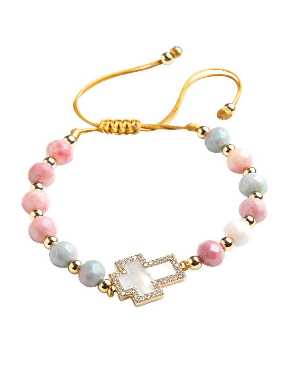 Pulsera con zirconia Cruz Celestia acabado baño de oro 18 K Pulsera con zirconia Cruz Celestia acabado baño de oro 18 K
