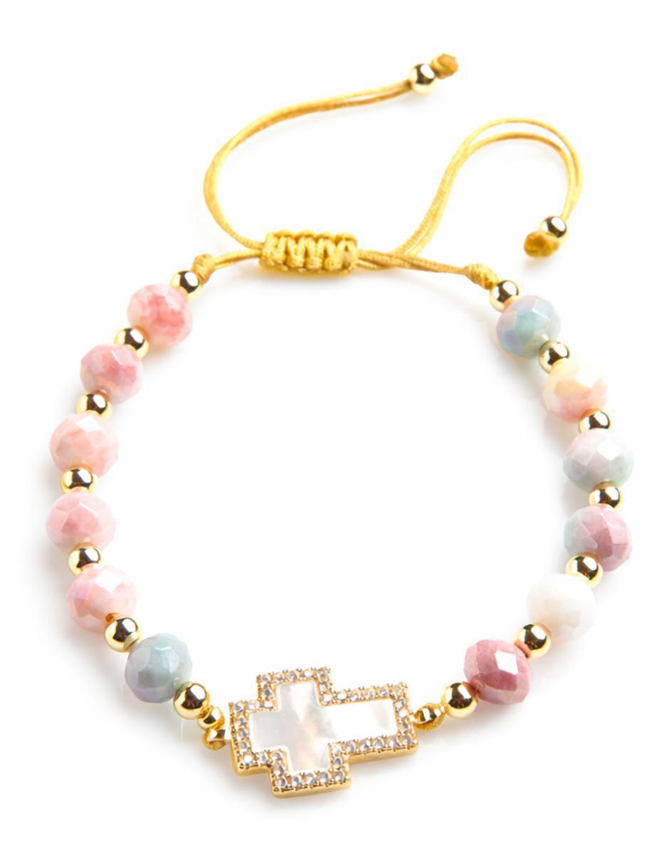 Pulsera con zirconia Cruz Celestia acabado baño de oro 18 K 2