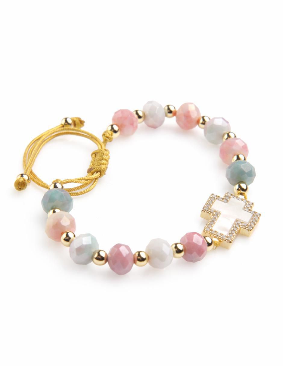 Pulsera con zirconia Cruz Celestia acabado baño de oro 18 K 4