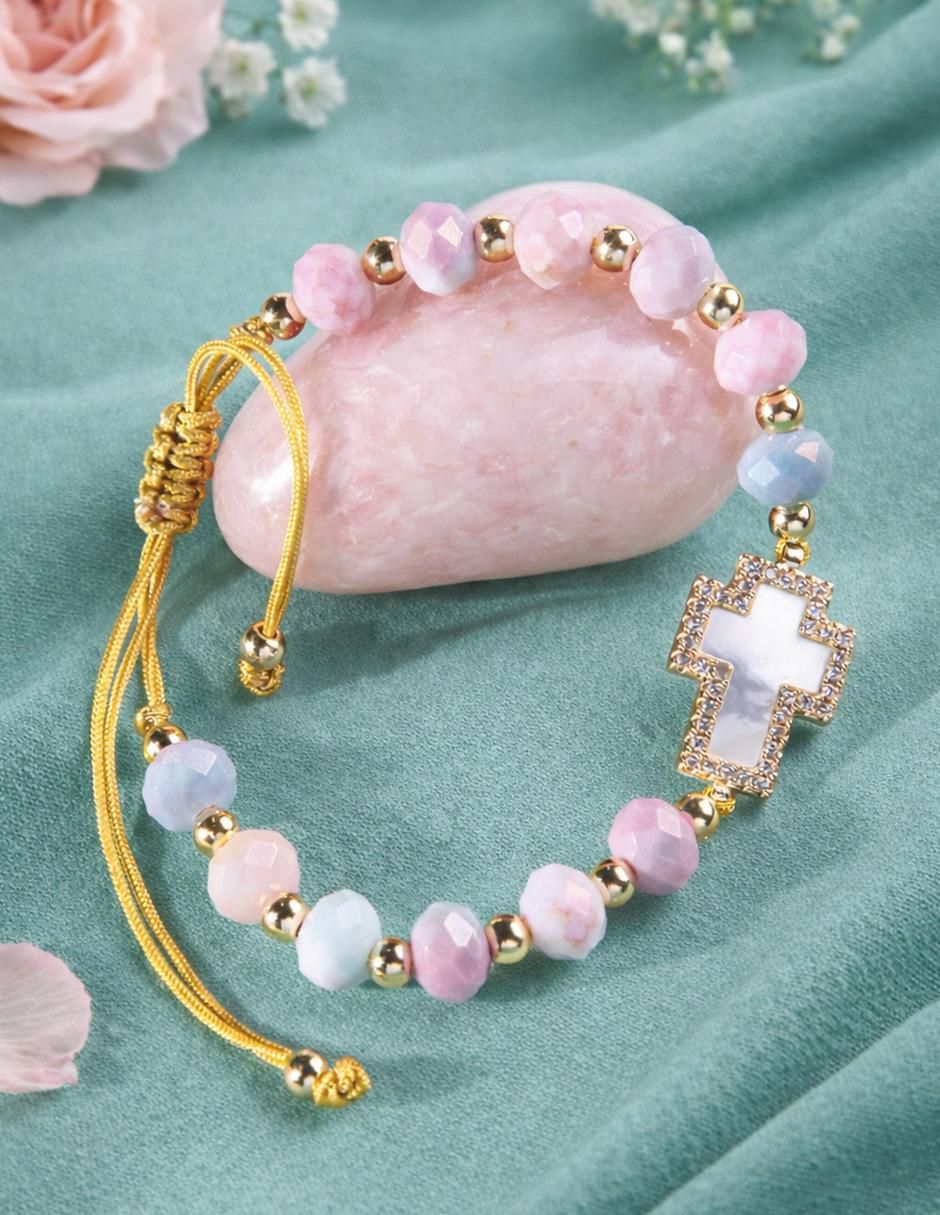 Pulsera con zirconia Cruz Celestia acabado baño de oro 18 K 5
