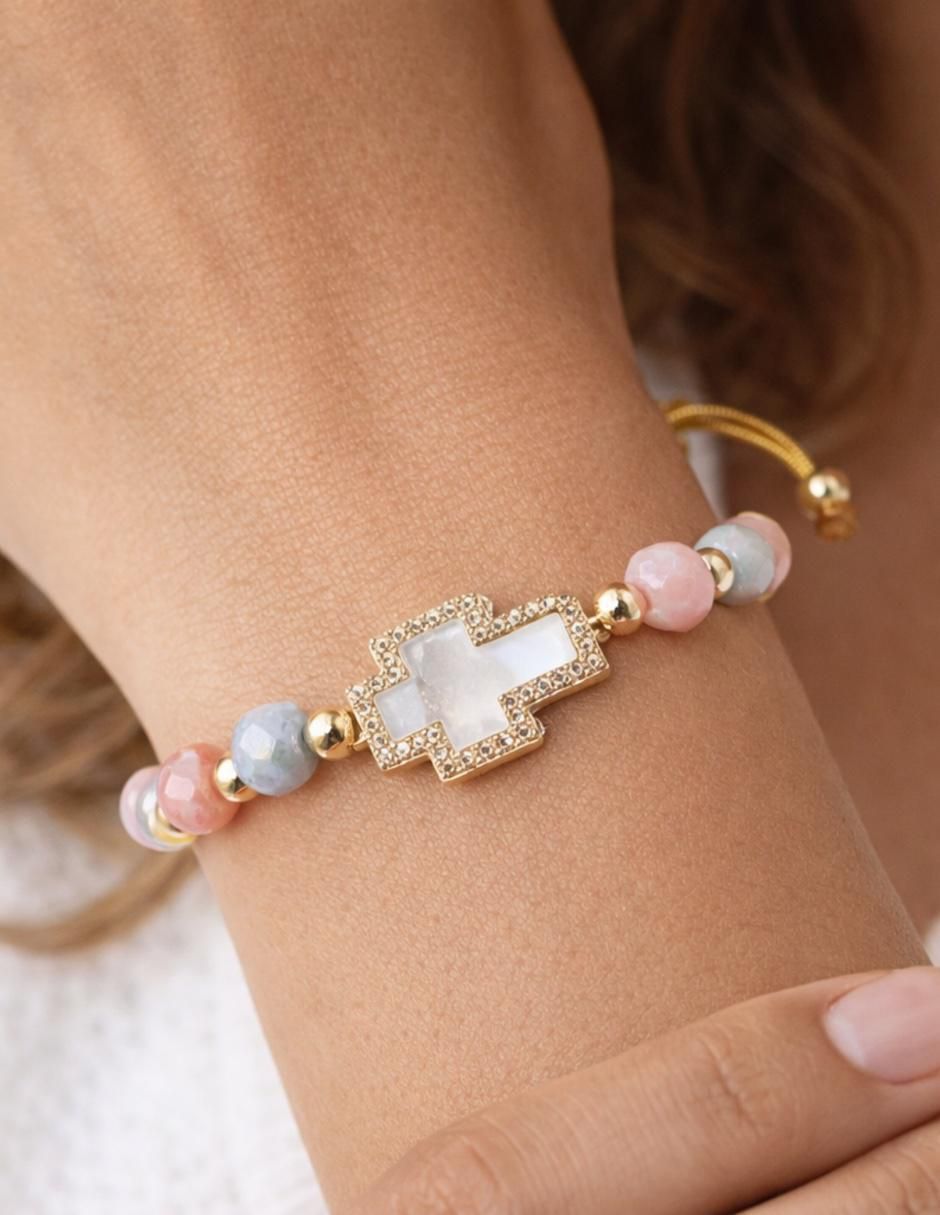 Pulsera con zirconia Cruz Celestia acabado baño de oro 18 K 6