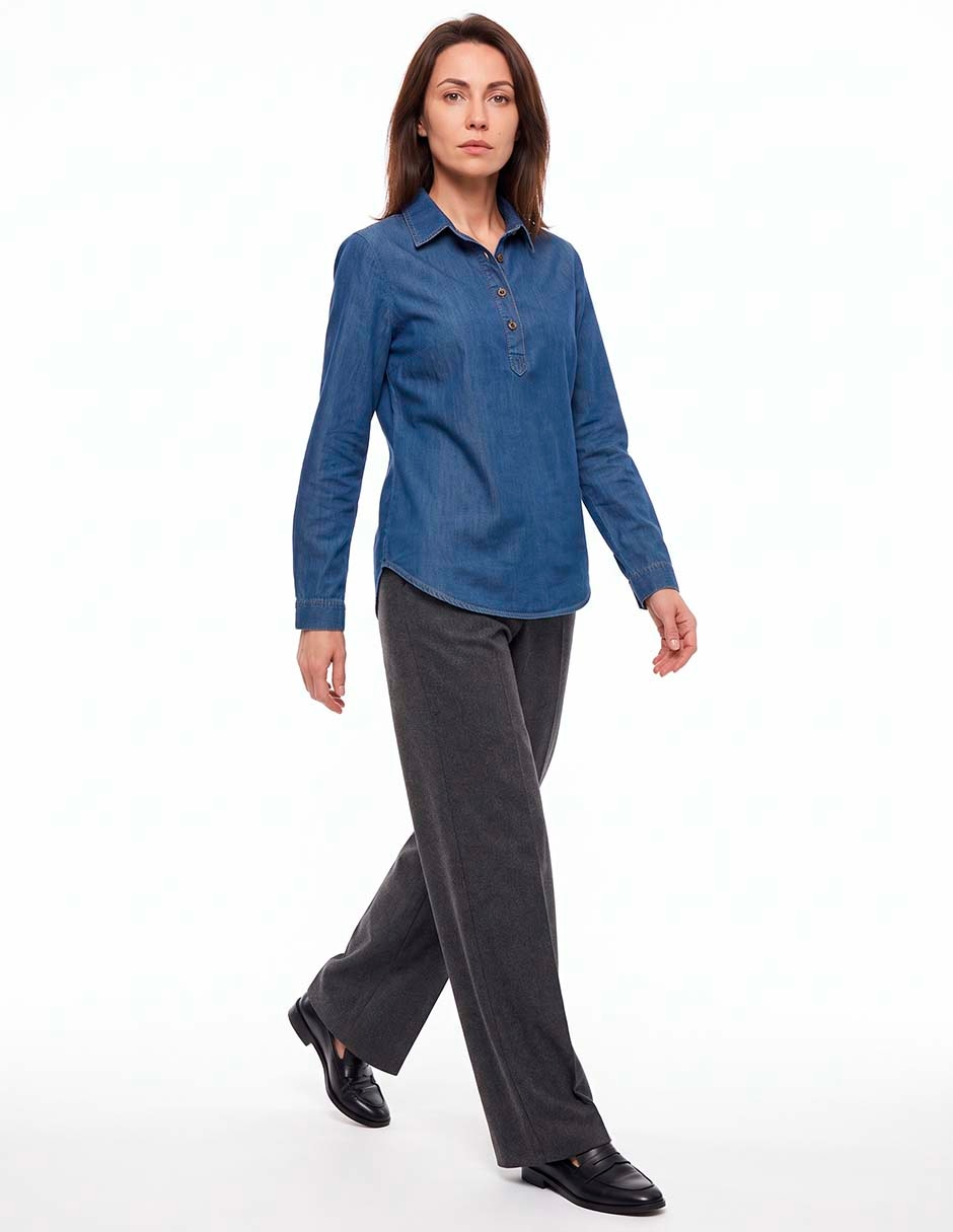 Blusa camisera manga larga para mujer