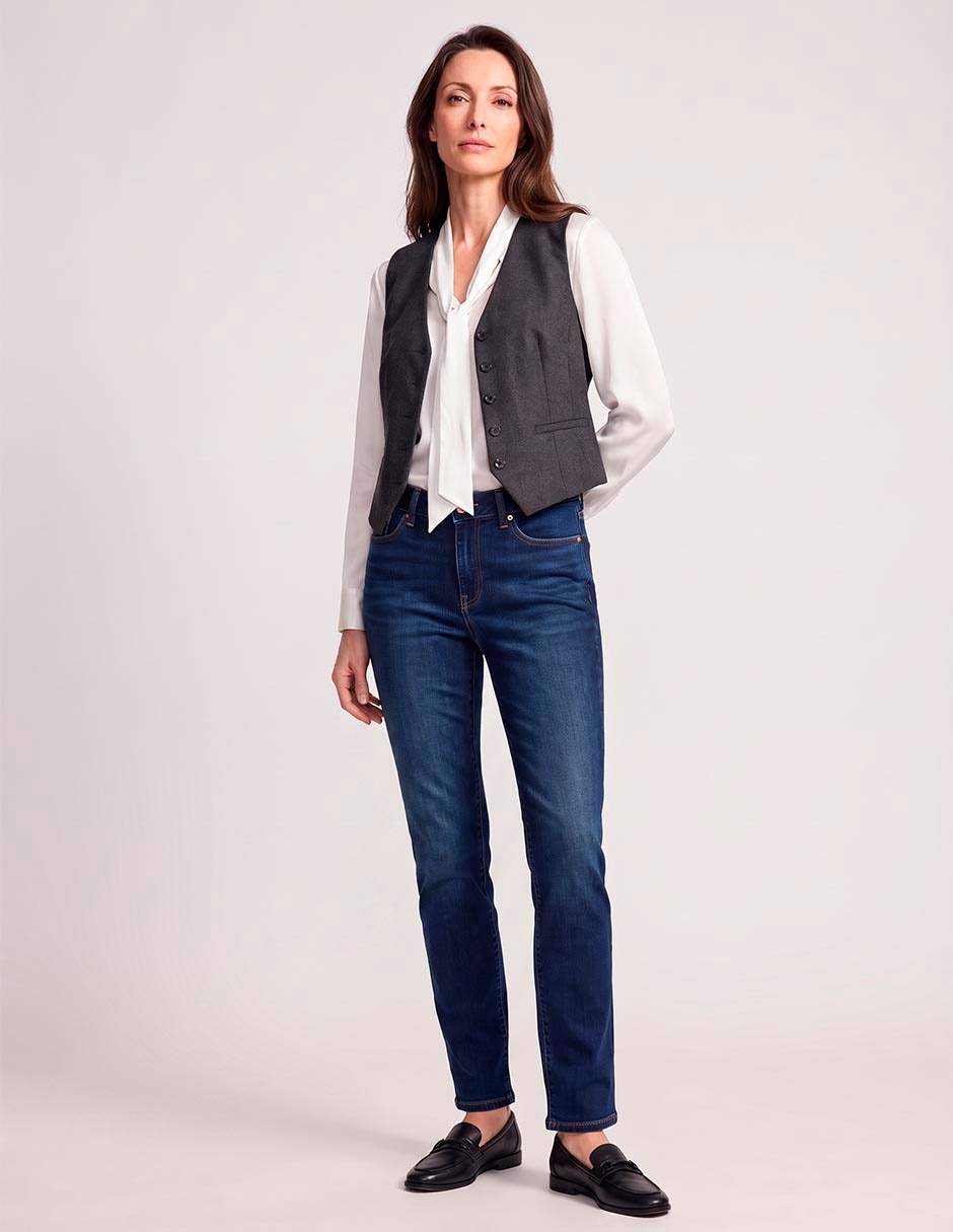 Jeans straight corte cintura para mujer