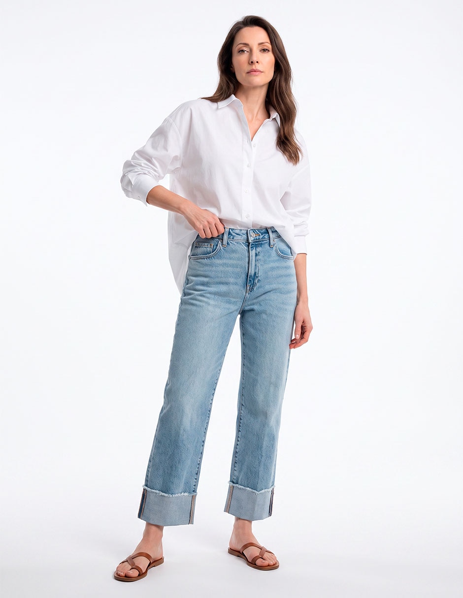 Jeans relaxed straight corte cintura para mujer 4