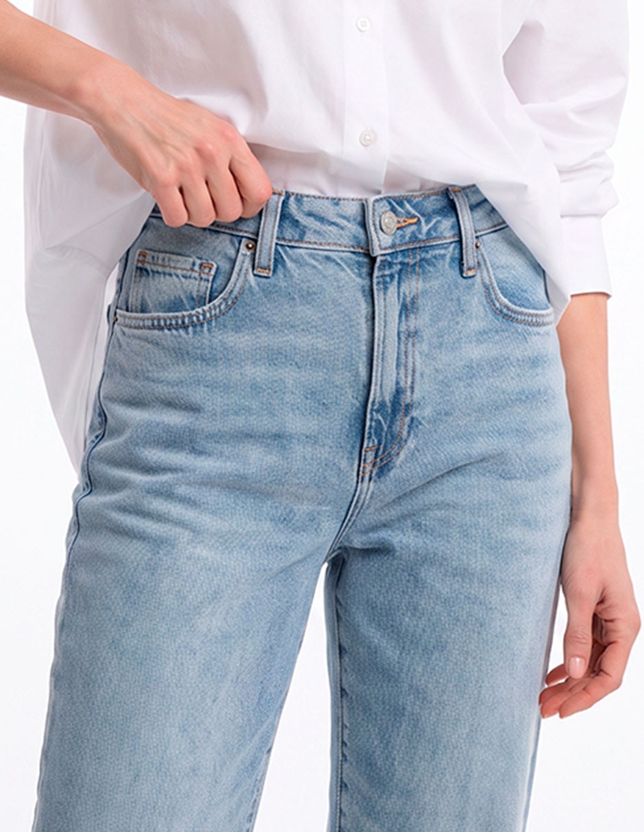 Jeans relaxed straight corte cintura para mujer 2