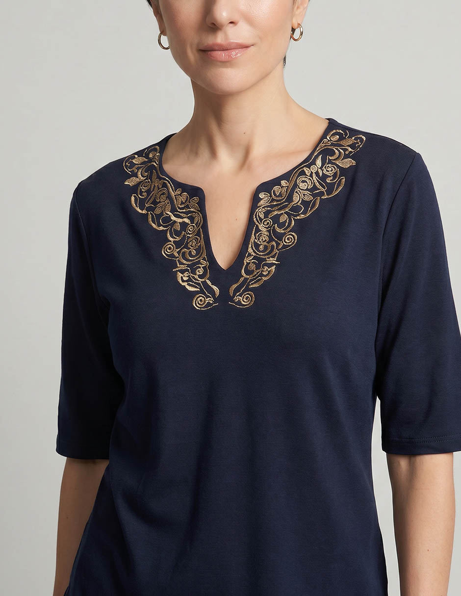Playera manga al codo loren's cuello mao para mujer 3