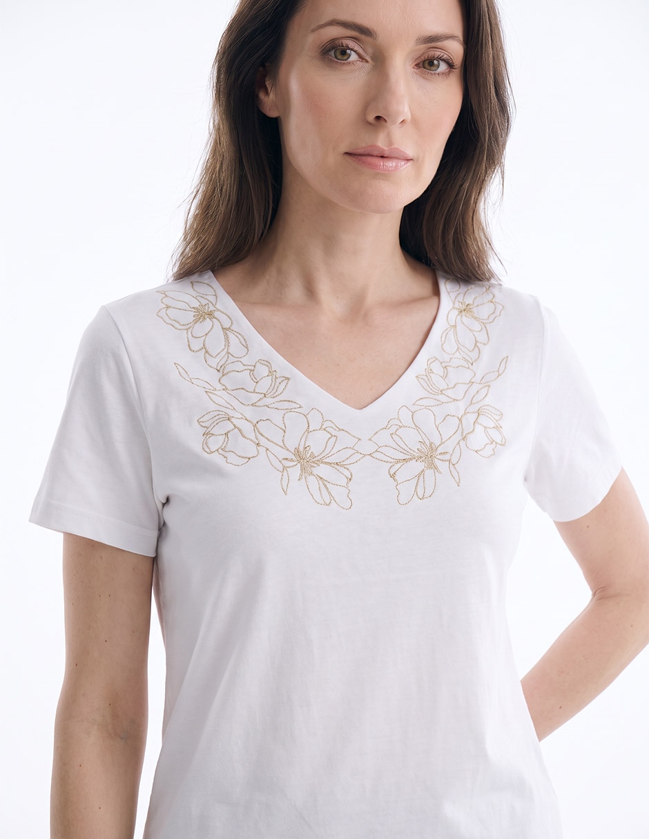 Playera manga corta cuello v para mujer 2