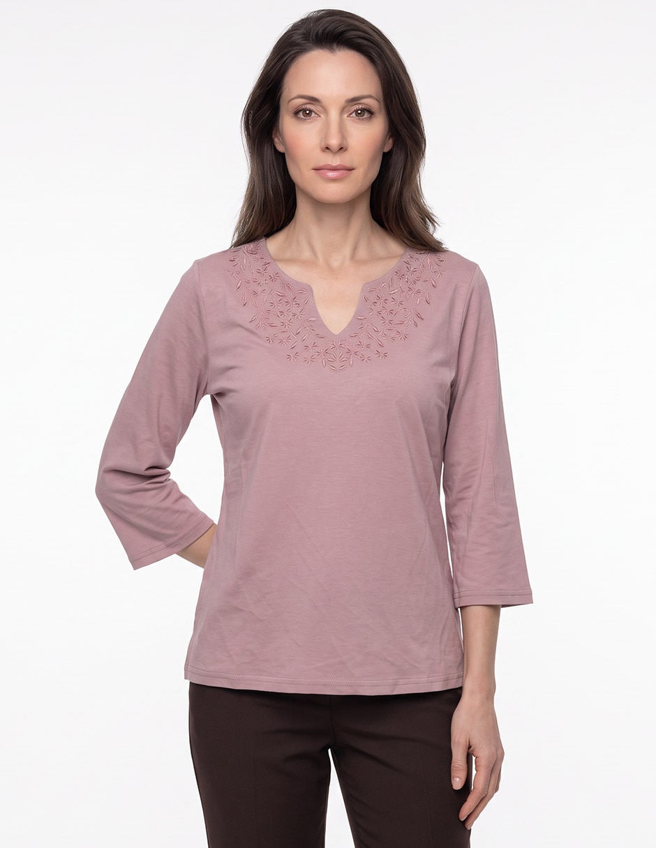 Playera manga 3/4 cuello v para mujer Playera manga 3/4 cuello v para mujer