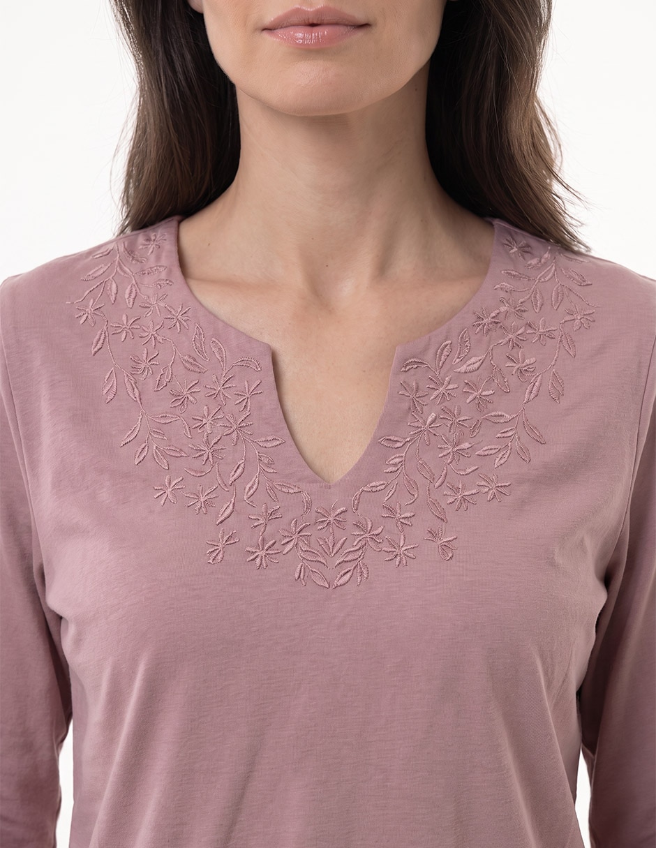 Playera manga 3/4 cuello v para mujer 2