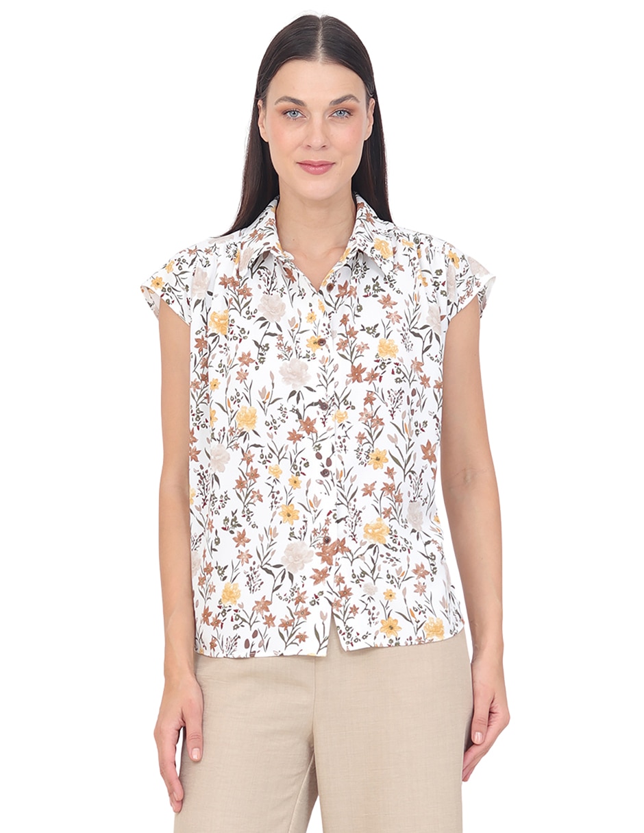 Blusa grupo damasco manga corta para mujer Blusa grupo damasco manga corta para mujer